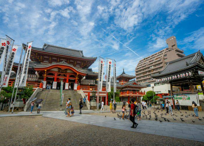 People walking around the Osu Kannon Temple in Aichi.